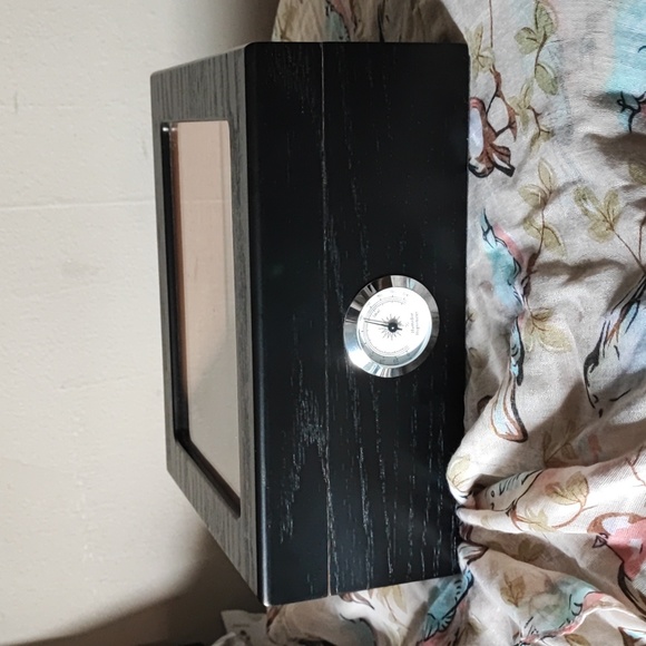 Black Espresso Wood Cigar Cutter Humidor Oak? Glass Lid Hygrometer - Picture 2 of 15